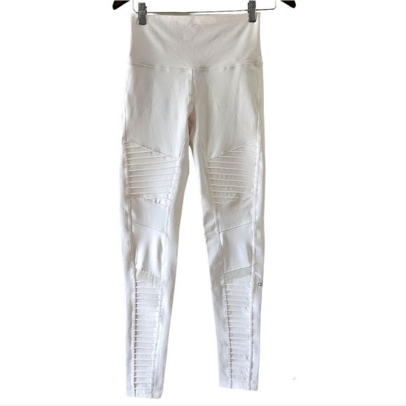 Alo Yoga High Waist Moto Biker Legging Pants Size Medium Light Cream. - Picture 7 of 16